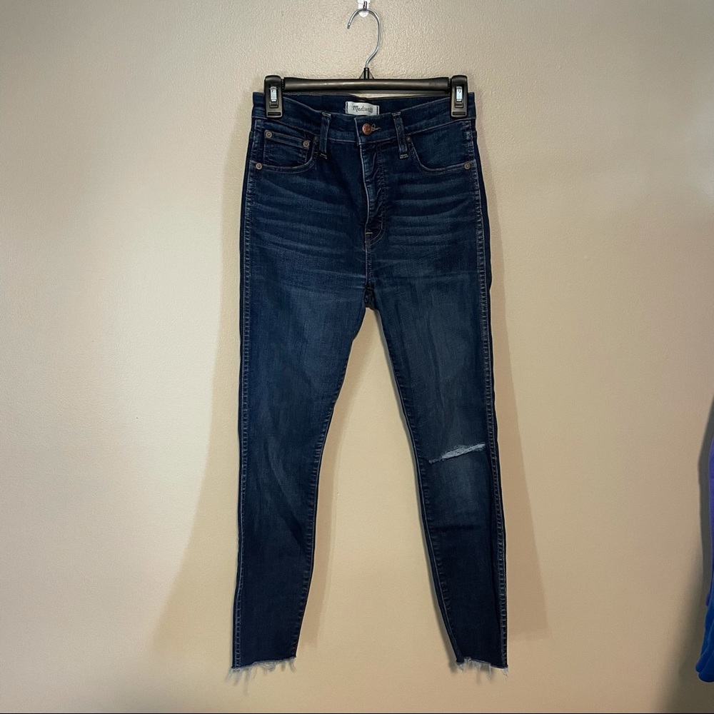 Madewell Dark Wash Distressed High Rise Skinny Jean